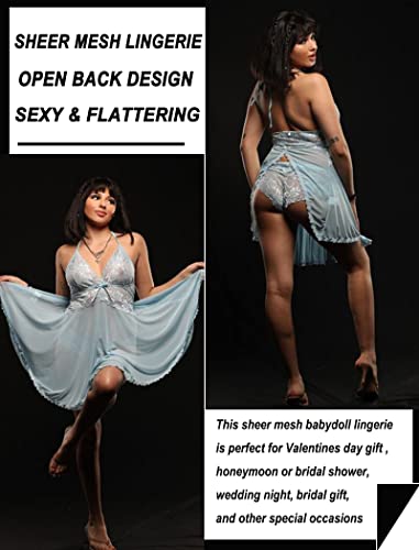 Avidlove Babydoll Lingerie For Women Halter Chemise Nightwear V Neck Nightgown Sexy Exotic Negligee Lingerie Sky Blue #TOP2