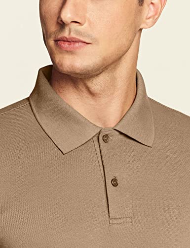 Tsla Men's Cotton Pique Polo Shirts, Classic Fit Short Sleeve Solid Casual Shirts, Performance Stretch Golf Shirt, Cotton Blend Polo Beige, Large #TOP3