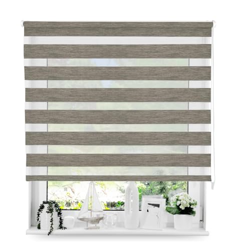 Tom'Shop Tom'Shop® Doppelrollo DuoRollo (Holzlook Grau 150cm x 150 cm) Duo Rollos für Fenster Schrauben mit Bohren mit Schrauben Fensterabdeckung Fensterrollo leichte Montage
