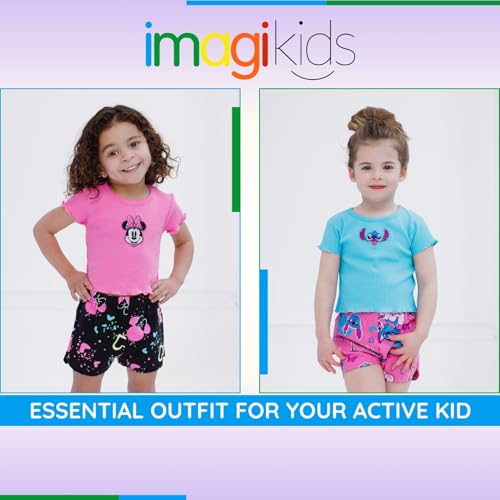Disney Lilo & Stitch Big Girls Ribbed T-Shirt and French Terry Shorts Outfit Set Blue/Pink Stitch 10-12 - image 3
