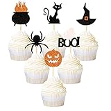 Ercadio 36 Pack Halloween Cupcake Toppers Witch Hat Spider Pumpkin Ghost Cat Cupcake Picks Baby Show