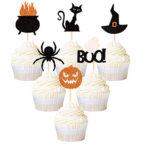 Ercadio 36 Pack Halloween Cupcake Toppers Witch Hat Spider Pumpkin Ghost Cat Cupcake Picks Baby Shower Birthday Halloween Themed Party Cake Decorations Supplies #TOP2