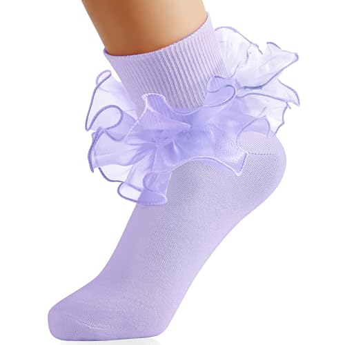 Image of Komorebi Big Ruffle Ankle Socks Lace Frilly Cotton Socks for Women Girls