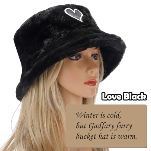 Image of Bucket Hat Women Furry Fuzzy Bucket Hats for Ladies, Winter Warm Fluffy Plush Faux Fur Hat for Women