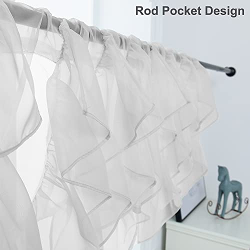 Pearage Ruffled Voile Semi Sheer Curtain Valance, Kitchen Living Room Shabby Chic Ruffle Valance Curtains, Girls Daughters Bedroom Cascade Window Valance Ivory 50X16 Inches #TOP1