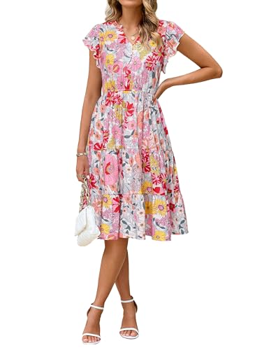 Glamaker Floral Tiered Midi Sundress Casual Summer...