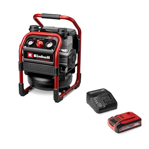 Einhell Professional Akku-Kompressor SILENZZO 18/160 Power X-Change (18 V, max. 8 bar, 6 L Tank, 160 L/min Ansaugleistung, ölfrei, besonders leise, inkl. 4,0 Ah PLUS Akku & Ladegerät)