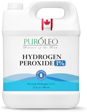 PUROLEO Hydrogen Peroxide 3% Solution, 32 Fl Oz/946 mL (Made In Canada), Multipurpose Household Cleaner, Stain Remover & Fabric Whitener, Cleaning Liquid for Laundry, Surfaces & General Cleaning