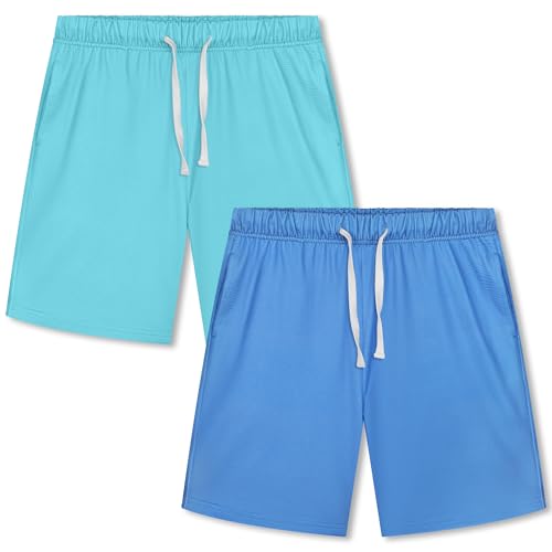 Image of Cooraby 2 Pack Boys Pajamas Shorts with Drawstring Pockets Teens Pull-on Pajamas Shorts Sport Casual Shorts for Youth