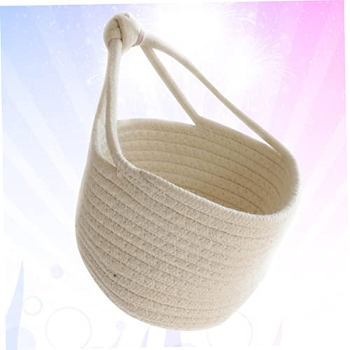Cesta pequeña de algodón PRETYZOOM blanca con asa para organizar libros 4