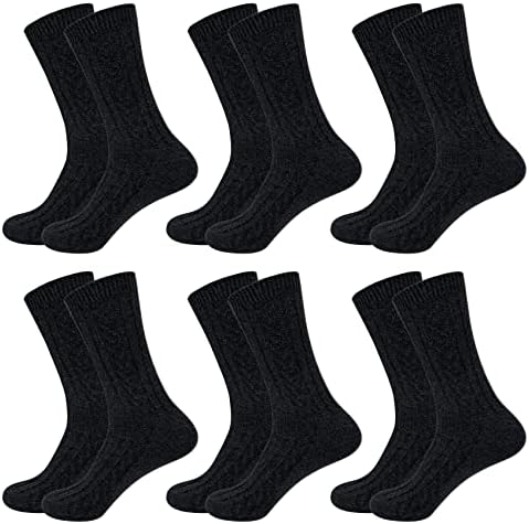 Justay Comf 5/6 paar thermosokken voor heren, winter, merinowol, warme dikke gebreide sokken, ademend, kerstsokken, EU 38-45, zwart, 38-45