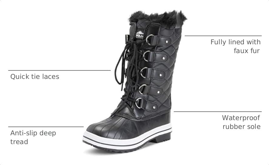 Image of POLAR Womens Snow Boot Nylon Tall Winter Fur Lined Snow Warm Waterproof Rain Boot