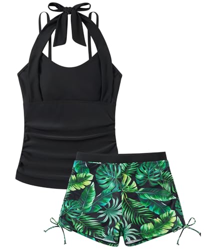 Cuddomper Girls Tankini Swimsuit 2 Piece Size 9-10 Tropical Bathing Suit