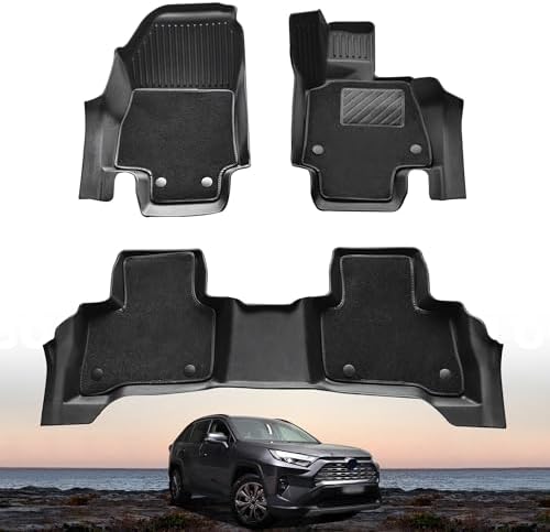 Mtan08parts Black TPE Floor Mats Liners – All-Weather, Anti-Slip, Heavy Duty, Fits 2019-2024 Toyota RAV4 Hybrid Only