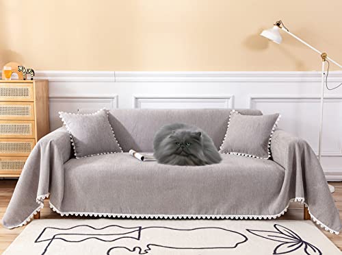 Vm Vougemarket Chenille Sofa Cover For 3 Cushion Sofa,1 Pc Universal Furniture Protector Couch Cover With Lace Fringing,Washable Sofa Slipcovers For Kids Pets(X-Large,71 X 134,Gray) #TOP26