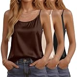 Locoowai 3 Pack Women's Silk Satin Camisole Tops, 3-Color, Small