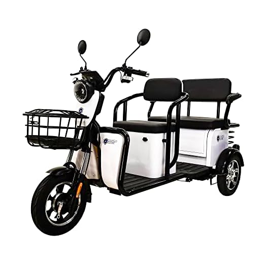 M Massimo Motor Tricycle, e-Trike 3 Wheels Electric Bike, MGC 800W Hub Motor 17 mph Front and Back Backseat, 3 Passengers with Front and Back Storage (White)
