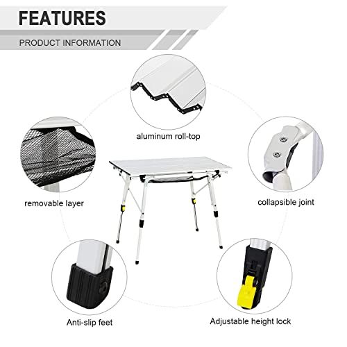 EVER ADVANCED Aluminium Camping Table Folding Table Foldable Portable Lightweight Folding Table Leg Height Adjustable Table Top Size 89.9 x 53 cm - Image 7