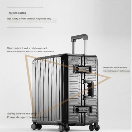 Suitcase Aluminum-Magnesium Alloy Trolley Suitcase, Swivel Travel Suitcase, Password Suitcase for Men and Women Luggage(Gray)4
