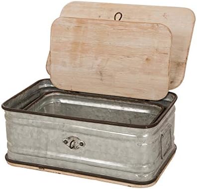 glitzhome Set/2 Farmhouse Metal Storage Nesting Boxes with Wooden Lids Galvanized Storage Chests Small and Large