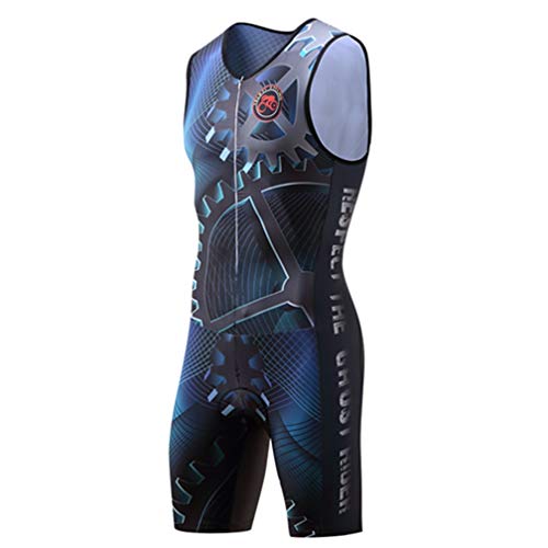 WeimoMonkey Men Triathlon Tri Suit Padded Compression Running Swimming Cycling Skinsuit Blue M