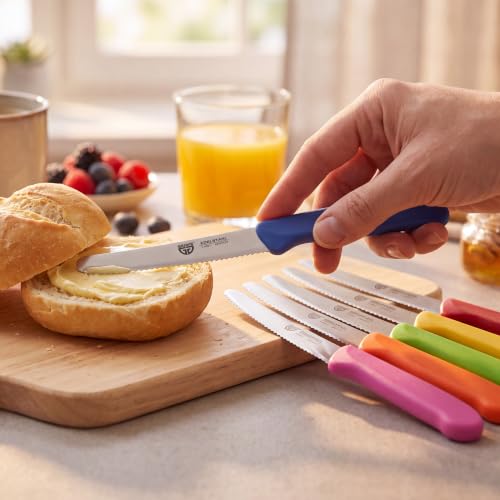 Foto von GRÄWE Brötchenmesser 6er Set, Frühstücksmesser mit Wellenschliff, Bunt