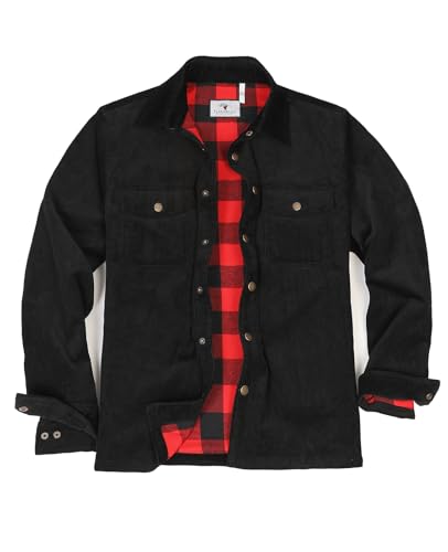 ZENTHACE Men's Corduroy Shirts Jacket with Full Flannel Lined,Snap Button Down Vintage Fall Outerwear Coat,100% Cotton