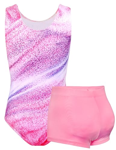 Tenvda Gymnastics Leotards For Girls Tumbling Outfit Size 7-8 Years Old Pink Stripes Sleeveless Athletic Bodysuits Sets thumb #1