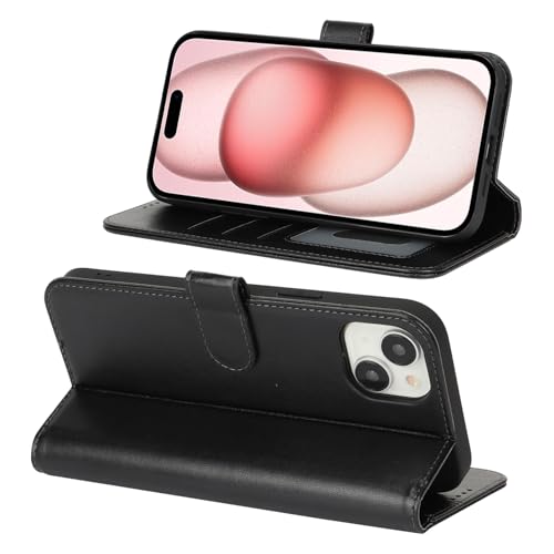 Image of for iPhone 15 Case Wallet with Card Holder,for iPhone 15 Wallet Case for Women Men,PU Leather Shockproof Magnetic Buckle Stand Flip Phone Case-Black