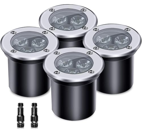 ALEDECO 4 Pack 3w 12v Low Voltage In-ground Lights LED Landscape Light Waterproof IP67 Pathway Lights Outdoor spotlights Trees Flags for Garden,Yard,Tree (Warm White) by ALEDECO - Used condition - CA$32.95
