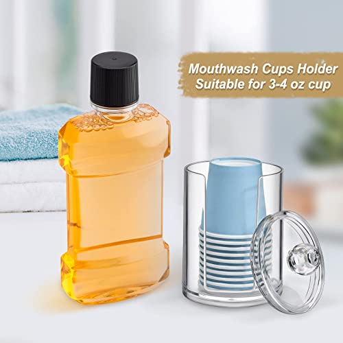 Samhe Bathroom Cup Dispenser, 2 Pack Acrylic Disposable Cup Dispenser For 3Oz Paper Plastic Cups, Clear Bahtroom Organizer Holder For Qtip, Cotton Rounds, Cotton Pads, Floss #TOP3