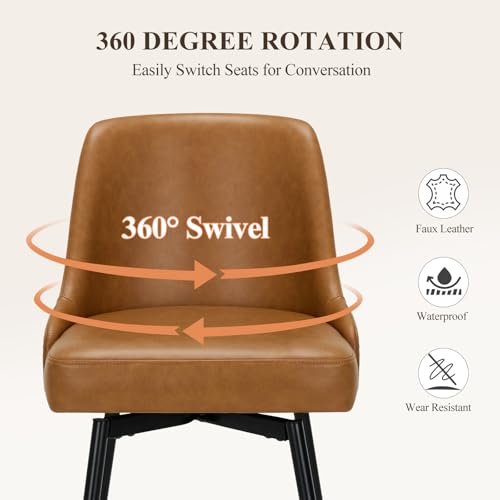 Image of MALOL Bar Stools Set of 4, 26 inch Swivel Counter Height Chairs with Back,Thick Padded Seat & Footrest,Modern Faux Leather Barstool for Kitchen Island,Dining Room,Pub,Brown