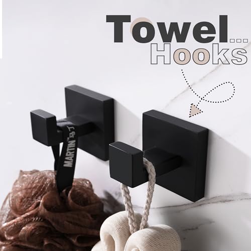LANC Bathroom Hardware Towel Hooks Matte Black Coat Robe Hook Heavy Duty Square Hanger Bathroom Kitchen Garage Wall Hooks SUS 304 Stainless Steel Wall Mounted 2 Pack,A8805MB-P2 - Image 4