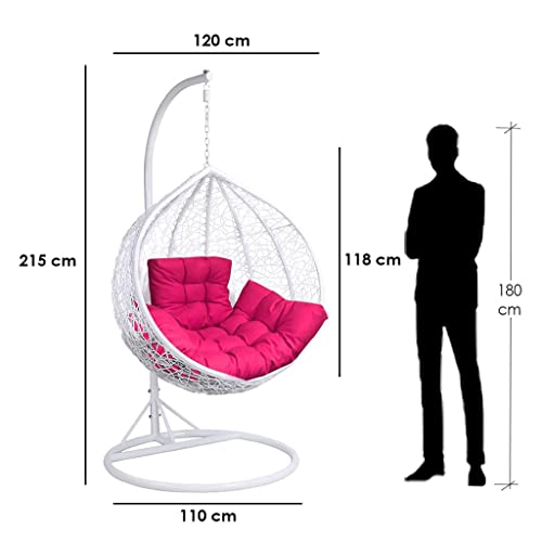 Image of Zenheaven Single Seater Swing Chair with Stand & Cushion Outdoor Indoor Balcony Garden Patio,Powder Coated Frame,UV Protected Wicker,Premium Cushion AD-07