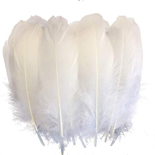 Suneast Lot de 100 Plumes d'oie pour Loisirs Créatifs, Attrape-Rêves, Boucles d'oreilles, Mariage, Festival, Décoration de Fête Prénatale - Blanc, 15-20cm