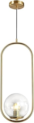 BOKT Lámpara colgante moderna de mediados de siglo con globo grande de 1 luz, lámpara colgante minimalista de latón dorado para isla de cocina,
