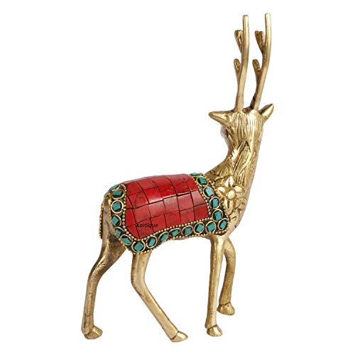 Image of Kartique Brass Feng Shui Deer Statue for Longevity and Energetic Environment | Showpiece for Home Office Decor and Gift Statue Showpiece Vastu Decorative Height 7 Inch (Multicolor)