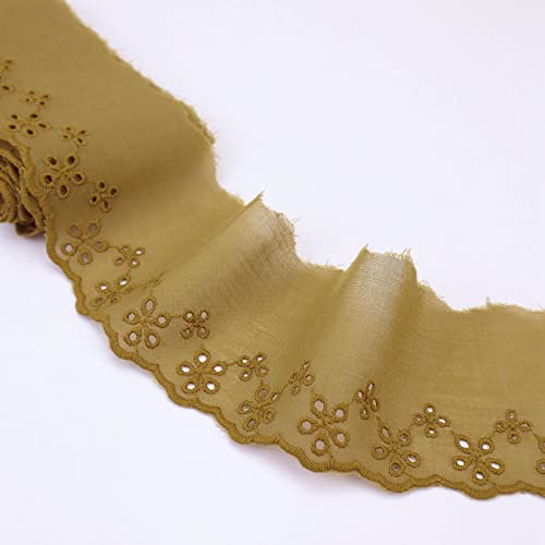 Eyelet Lace Trim 5 Yards Light Brown Cotton Lace Ribbon Embroidery Scalloped Lace For Sewing, Baby Clothes, Pets Clothes #TOP22