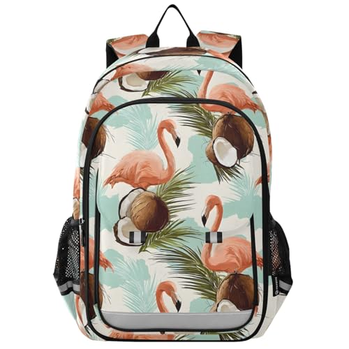 senya Summer Flamingo Coconut Backpack Water-Resistant Bag Lightweight Bookbags with Reflective Strip