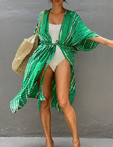 Image of Bsubseach Stylish Tie Dye Open Front Long Kimono Swimsuit Coverup for Women | Loose Fit Boho Style Bathing Suits Cardigans,Summer Causal Resort Wear
