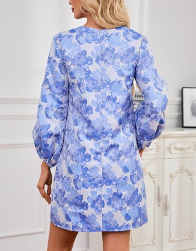 Ladyful Women's Long Sleeve Floral Mini Dress Jacquard Elegant Party Shift Short Dress with Pockets3