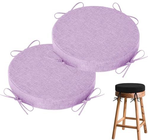 Cojines Redondos para Sillas/Taburetes con Lazos - 30cm/35cm/40cm/45cm/50cm Cómodos Cojines Antideslizantes para Sillas de Cocina, Oficina, Bistró, Patio y Comedor(Q20,33cm/13inch (2 Pack))