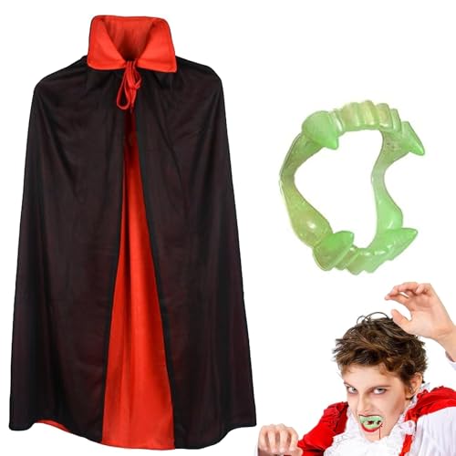 Dryxog 2 Pezzi Costume Vampiro Halloween Nero Rosso Capa Costume Classico Colletto Alto Vampiro Reversibile Mantello Denti Riutilizzabile per Bambini Ragazzi Halloween Feste Cosplay (90 cm) Dryxog 2 Pezzi Costume Vampiro Halloween Nero Rosso Capa Costume Classico Colletto Alto Vampiro Reversibile Mantello Denti Riutilizzabile per Bambini Ragazzi Halloween Feste Cosplay (90 cm)