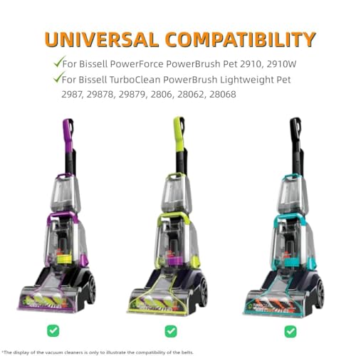 Image of Replacement Belts for Bissell 2910, 2987, 2806 PowerForce and TurboClean PowerBrush Lightweight Pet Carpet Cleaner, Flat Pump Belt Replace Parts 1606428 (Pack of 3)