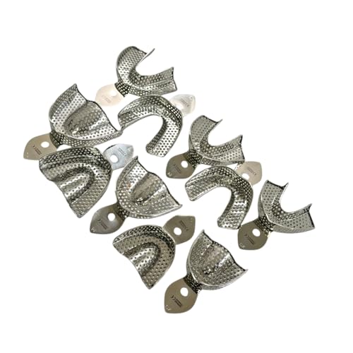 Dental Denture Impression Trays with Perforations, for Upper and Lower Impressions, X-Small, Small, Medium, Large, & X-Large [Set of 10] Stainless Steel