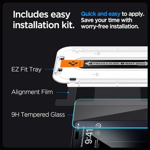 Spigen GLAS.tR EZ FIT HD Zaprojektowany dla iPhone'a 15 Pro Max Premium hartowane szkło ochronne