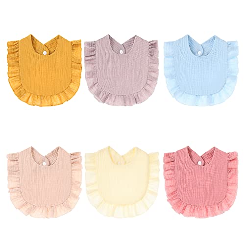 Image of DOSMINE 6 Pack Baby Bibs 4-Layer Baby Drooling Bibs Soft & Absorbent Muslin Bibs for Teething Drooling
