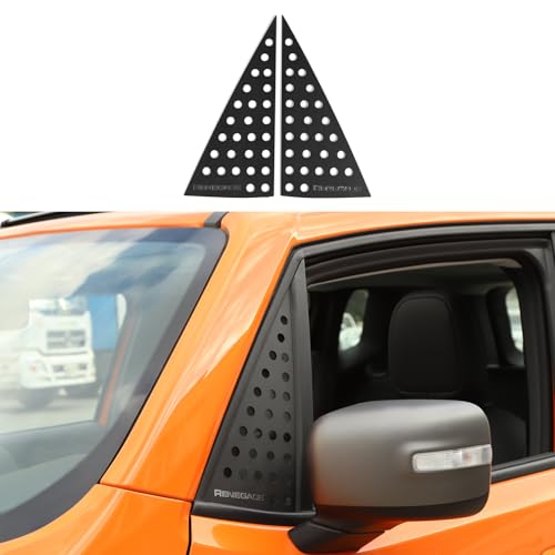 CheroCar Rear Triangle Glass Cover Aluminum Alloy Front Window Trim Panel for Jeep Renegade Accessories 2016 2017 2018 2019 2020 2021 2022 2023 2024 2025 2026 Black