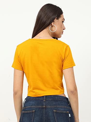 Image of FLEXIMAA Women's Cotton Plain Round Neck Half Sleeve Crop Top