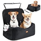 Dog Car Seat for Large Dogs up to 60 lbs or 2 Small Dogs with 4' Memory Foam, Medium Pet Booster Seat Cover with Triple Safety Belts, Adjustable Leashes, Detachable/Washable (Dark Black, Large)